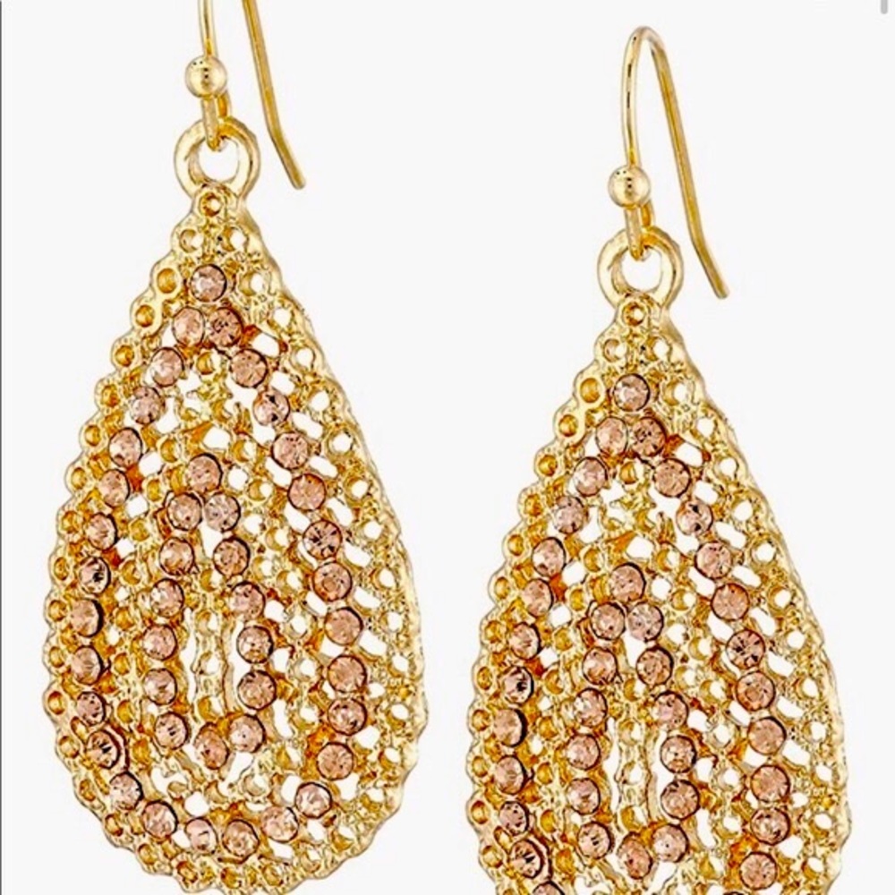 Gold filigree topaz glass earrings